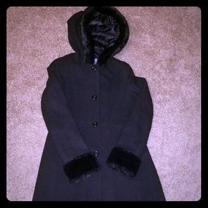 Rothschild- Long Hooded Dress Coat w/Faux Fur Trim